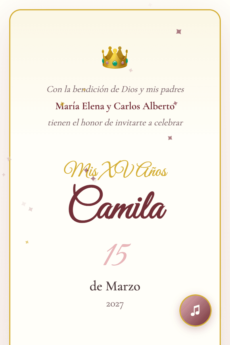 Vista previa de invitación digital para quince años
