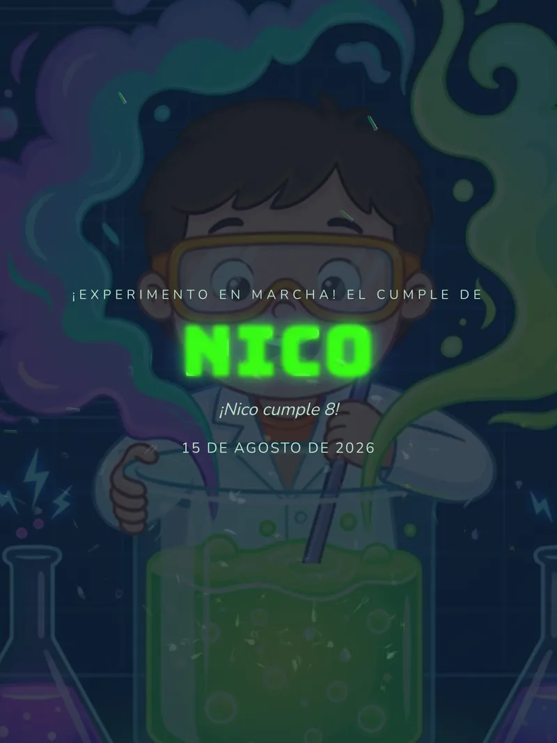 Vista previa de invitación digital Mini Científicos para cumpleaños