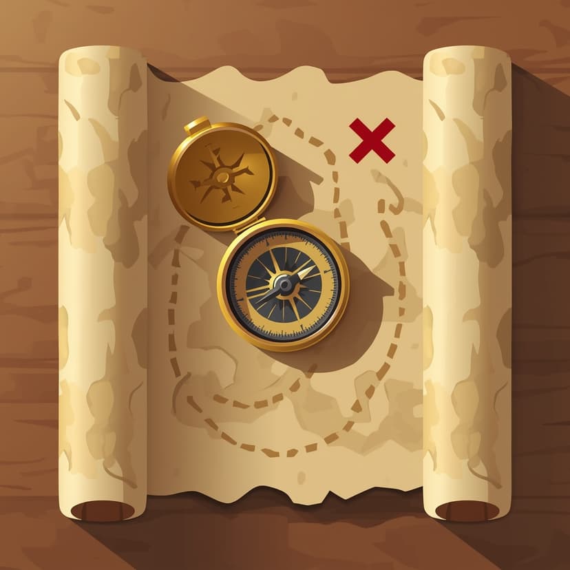 Brújula antigua sobre mapa del tesoro