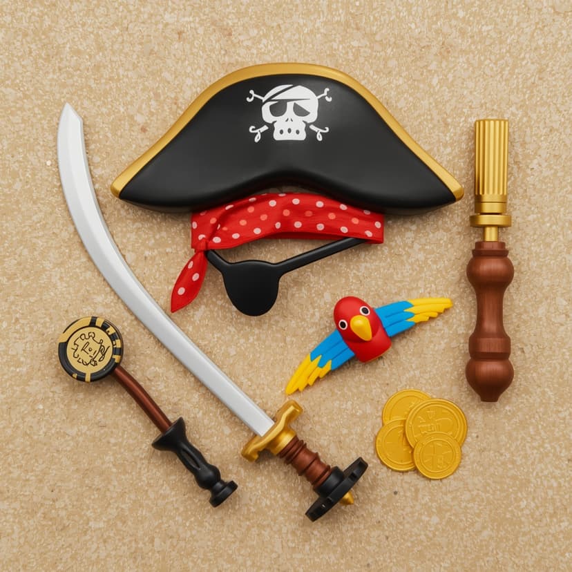 Accesorios piratas — sombrero, parche y sable