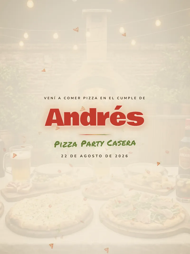 Vista previa de invitación digital Pizza Party Casera para cumpleaños