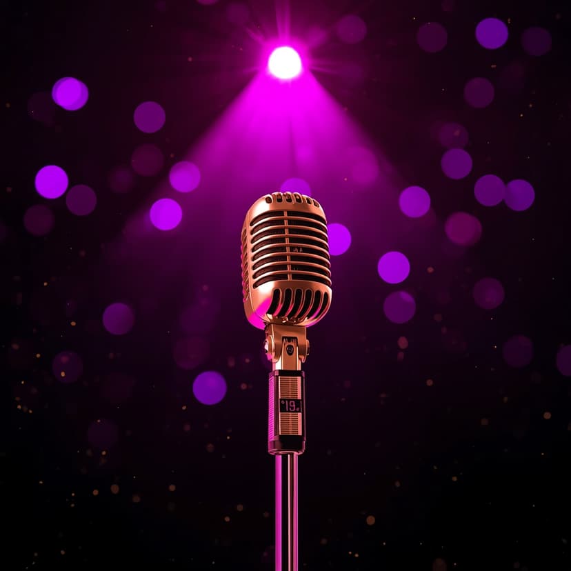 Micrófono vintage dorado bajo reflector