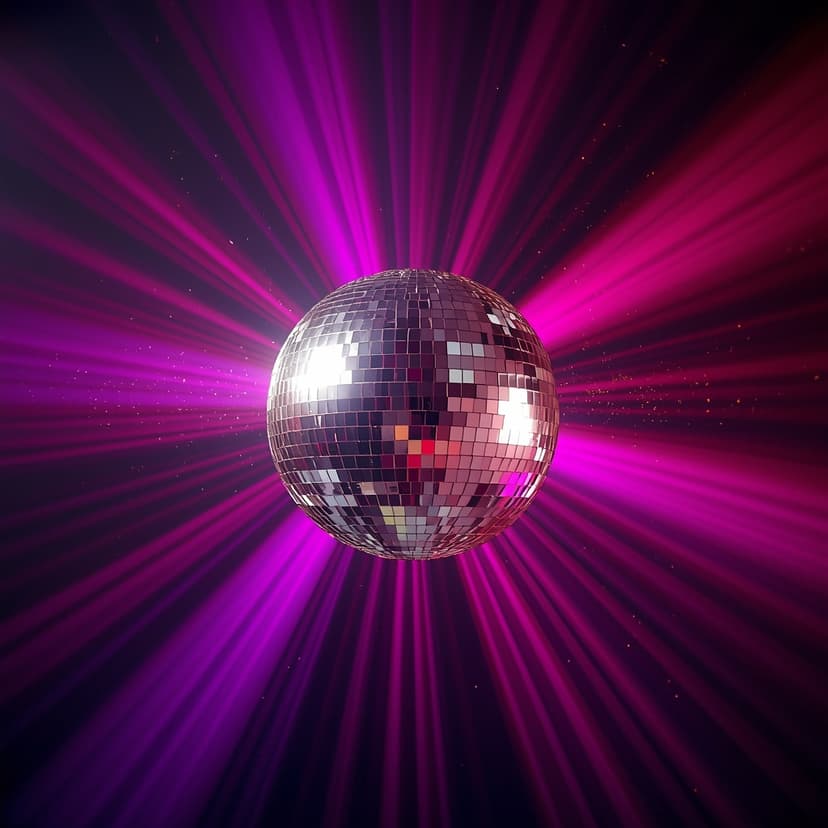 Bola disco reflejando luces fucsia y violeta