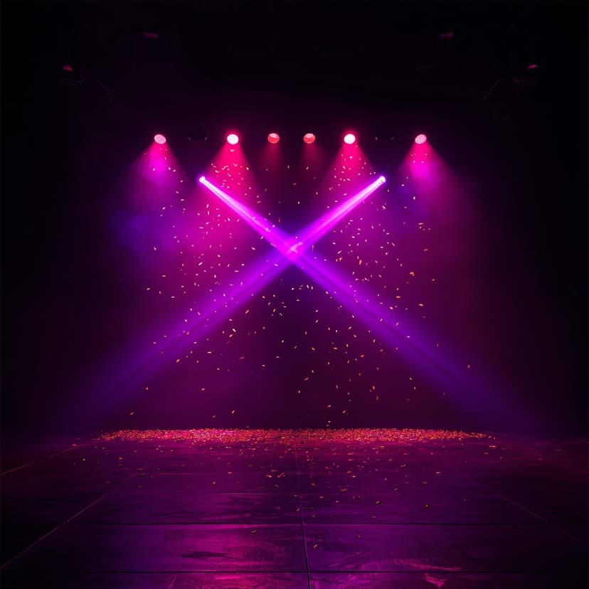 Reflectores de escenario cruzándose con humo