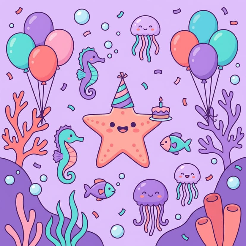 Sirena kawaii con pelo rosa y cola violeta/turquesa