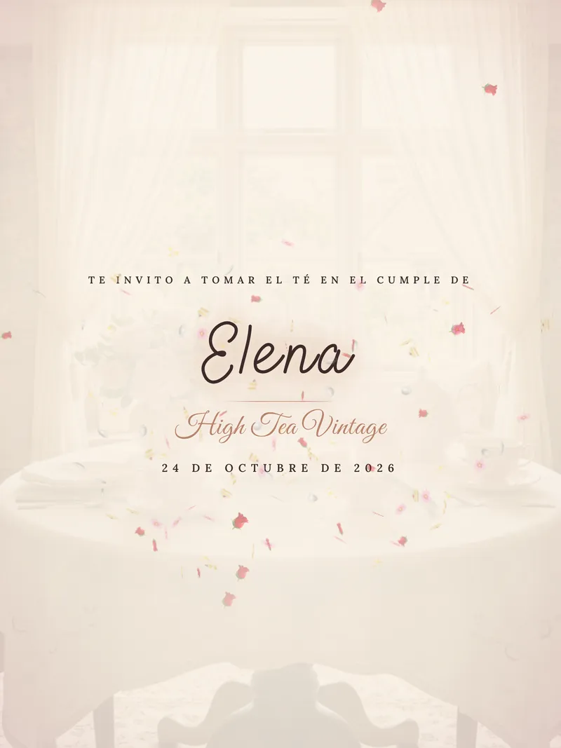 Vista previa de invitación digital High Tea Vintage para cumpleaños