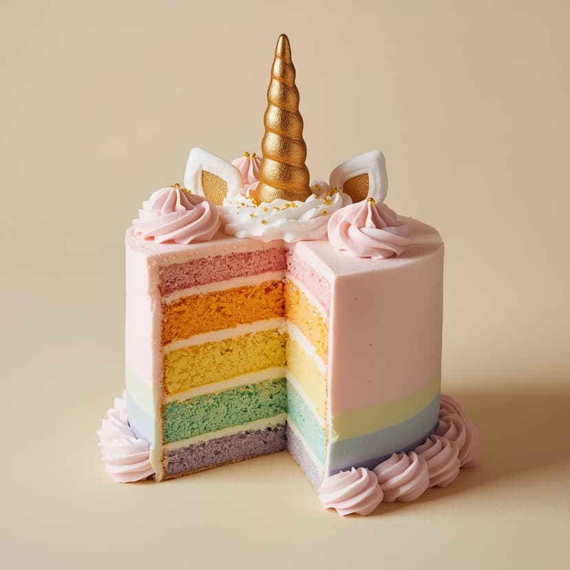 Torta unicornio con frosting pastel y estrellas doradas