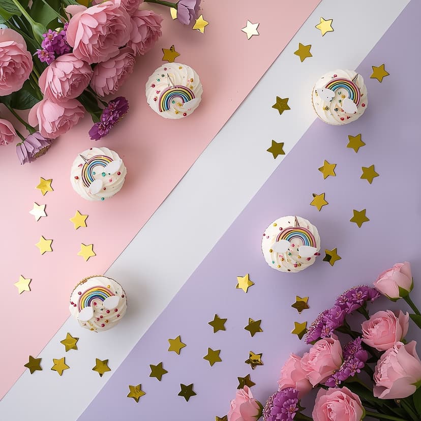 Mesa decorada con temática unicornio